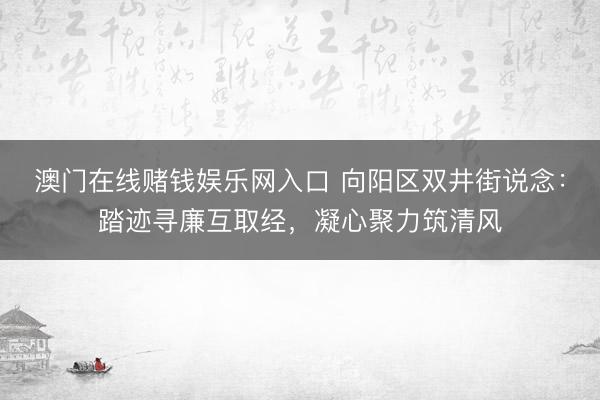 澳门在线赌钱娱乐网入口 向阳区双井街说念：踏迹寻廉互取经，凝心聚力筑清风