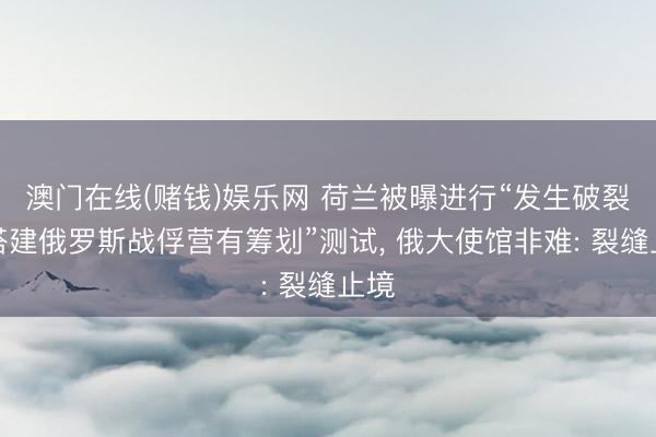 澳门在线(赌钱)娱乐网 荷兰被曝进行“发生破裂时搭建俄罗斯战俘营有筹划”测试， 俄大使馆非难: 裂缝止境